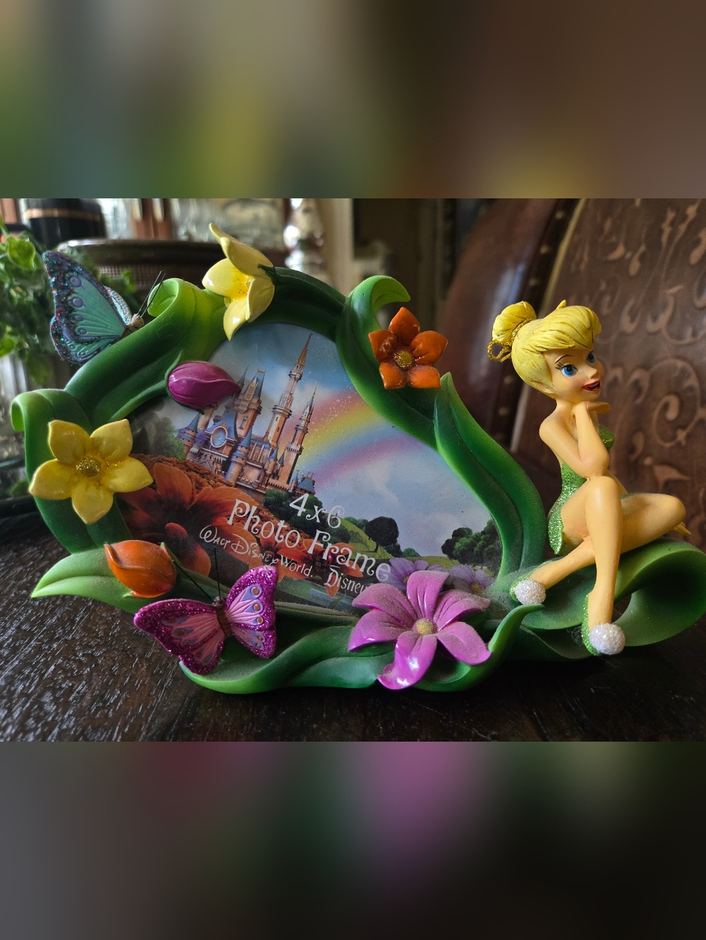 NWT Disney TinkerBell Floral 4x6 Photo Frame - Green/Purple Disneyland